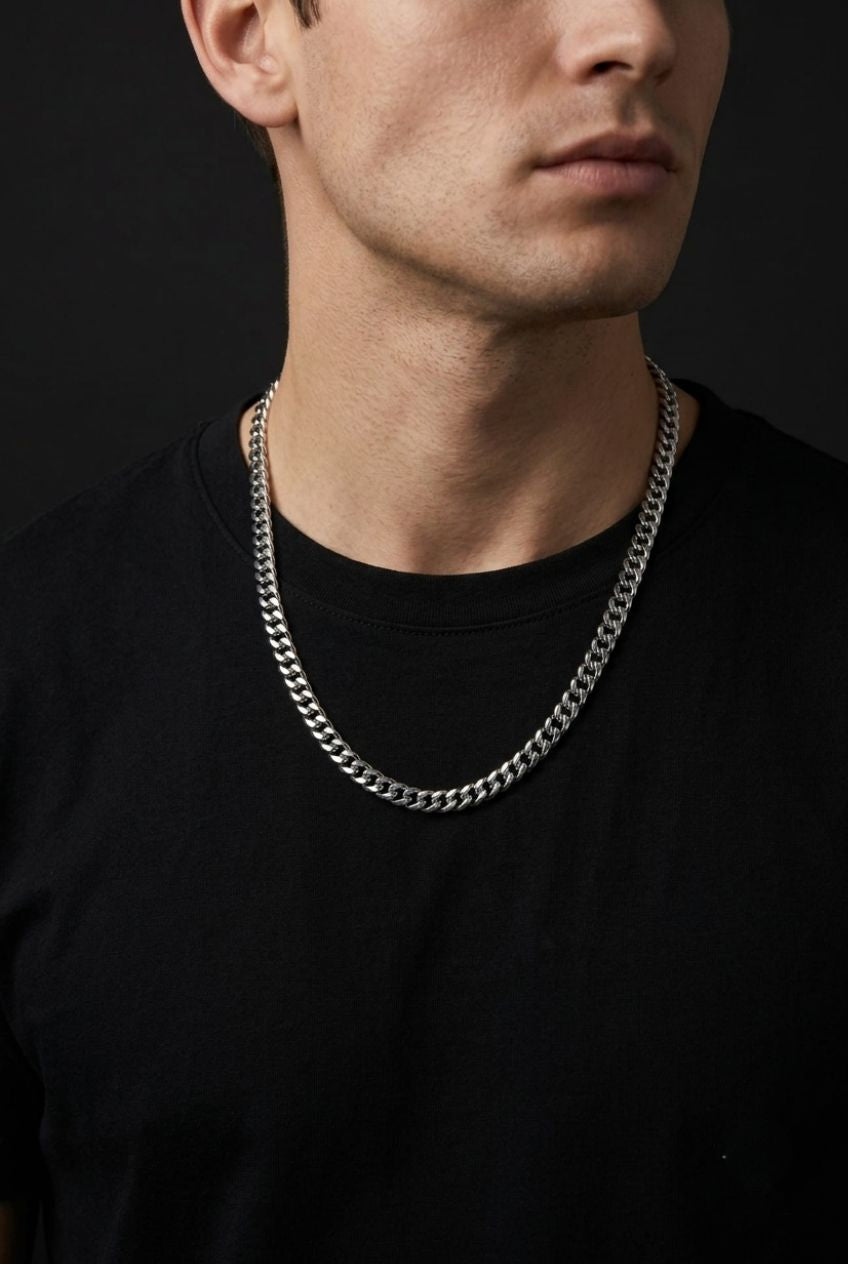 Silver Double Curb Link Chain Necklace