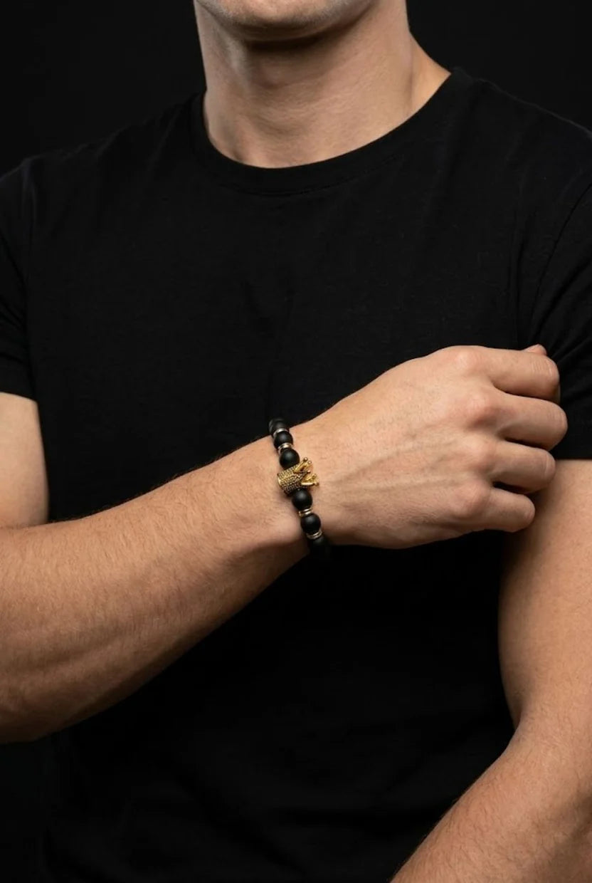 Matte Bead Bracelet with Silver Crown Charm