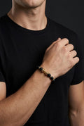 Black Matte Bead Bracelet with Gold Dumbbell Charm
