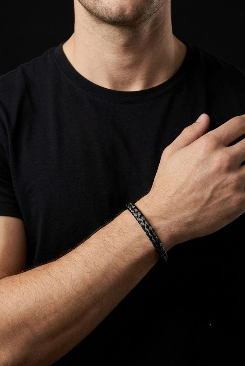 Black Braided Mesh Cuff Bracelet