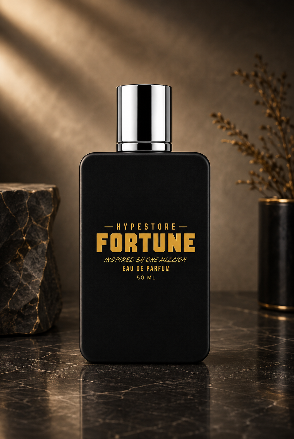 Hypestore Fortune Eau de Parfum 50ml bottle on dark marble surface