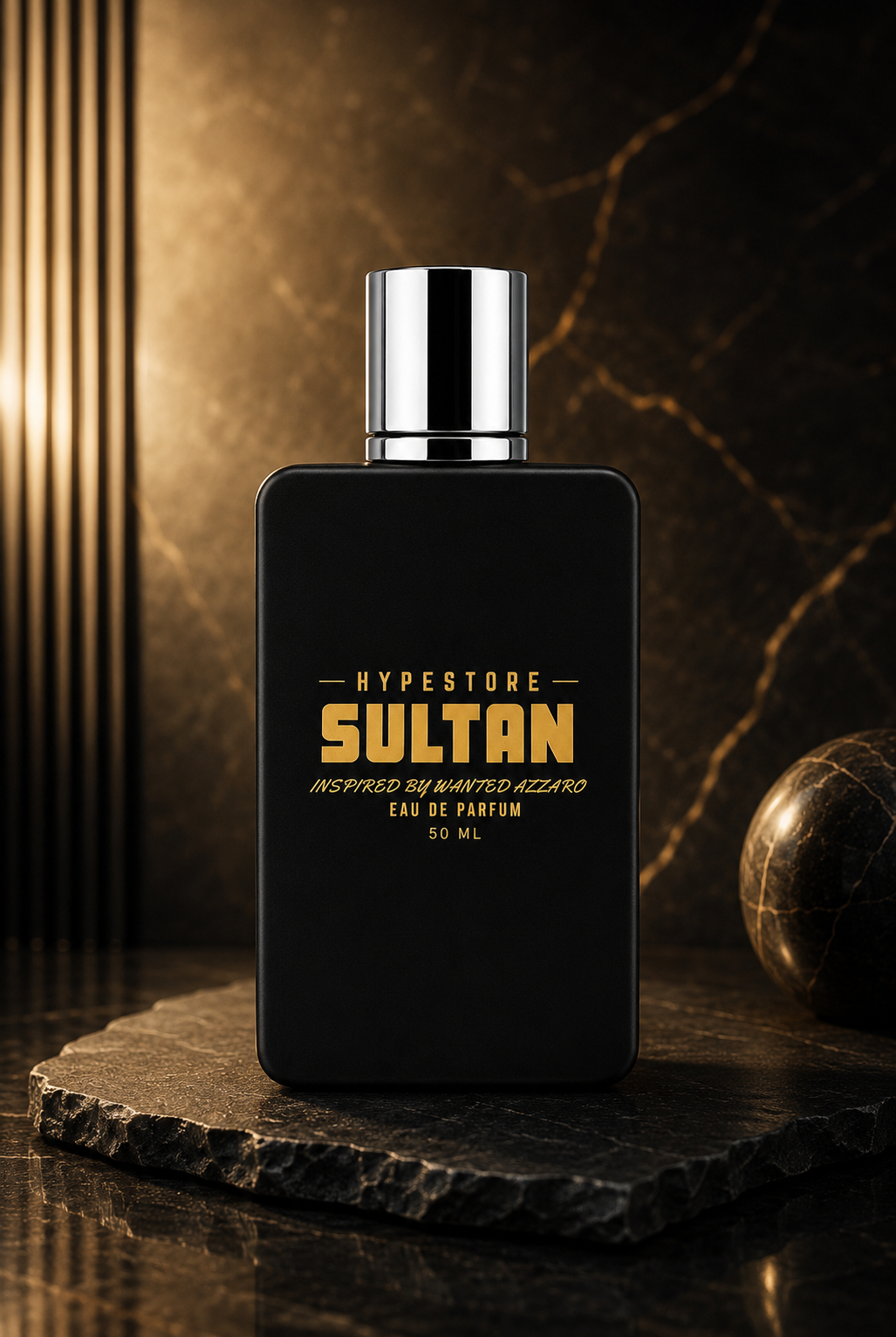 Hypestore Sultan Eau de Parfum 50ml bottle on dark marble surface