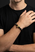 Black Matte Bead Bracelet with Gold Tiger Head Charm