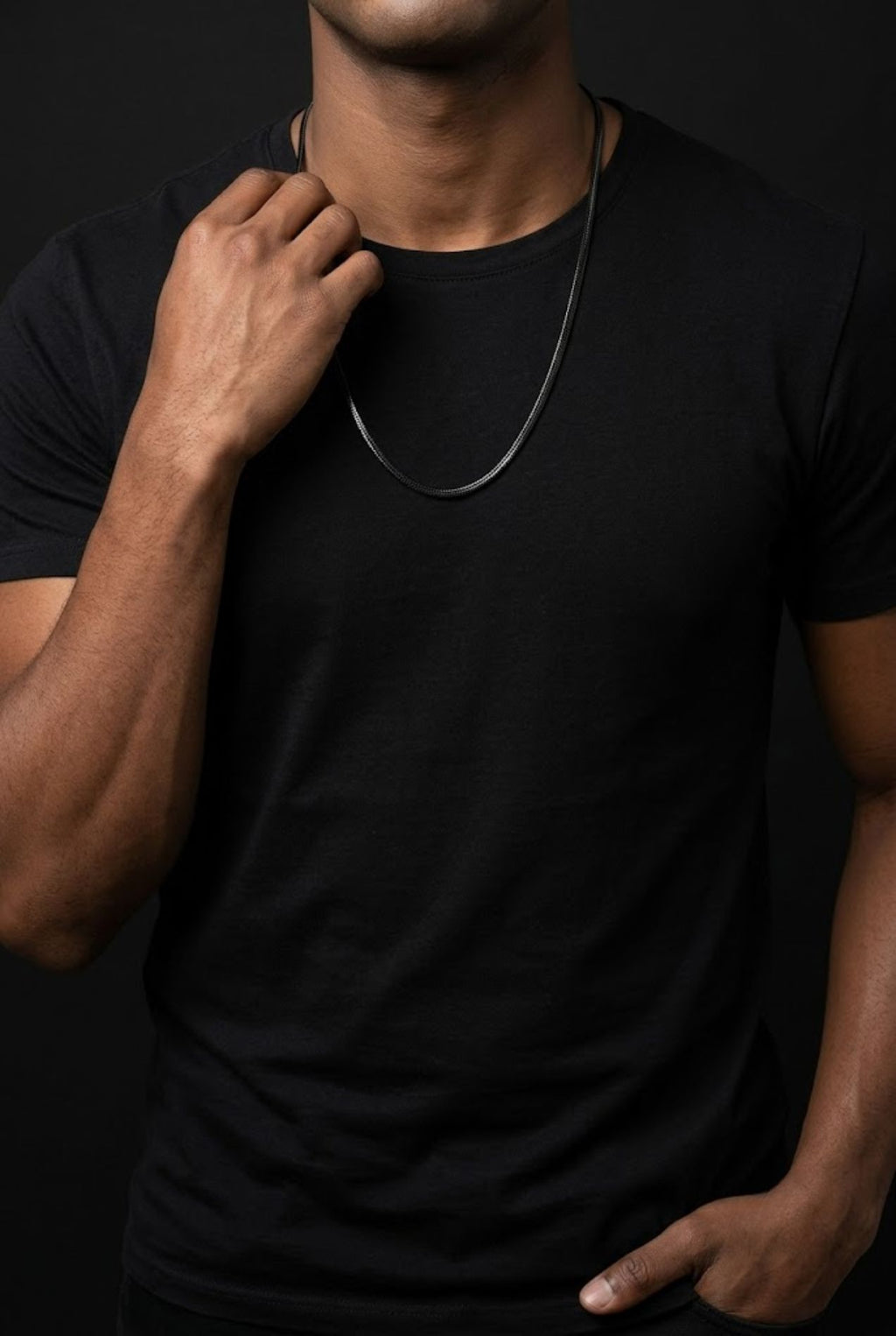 Black Herringbone Flat Snake Chain Necklace